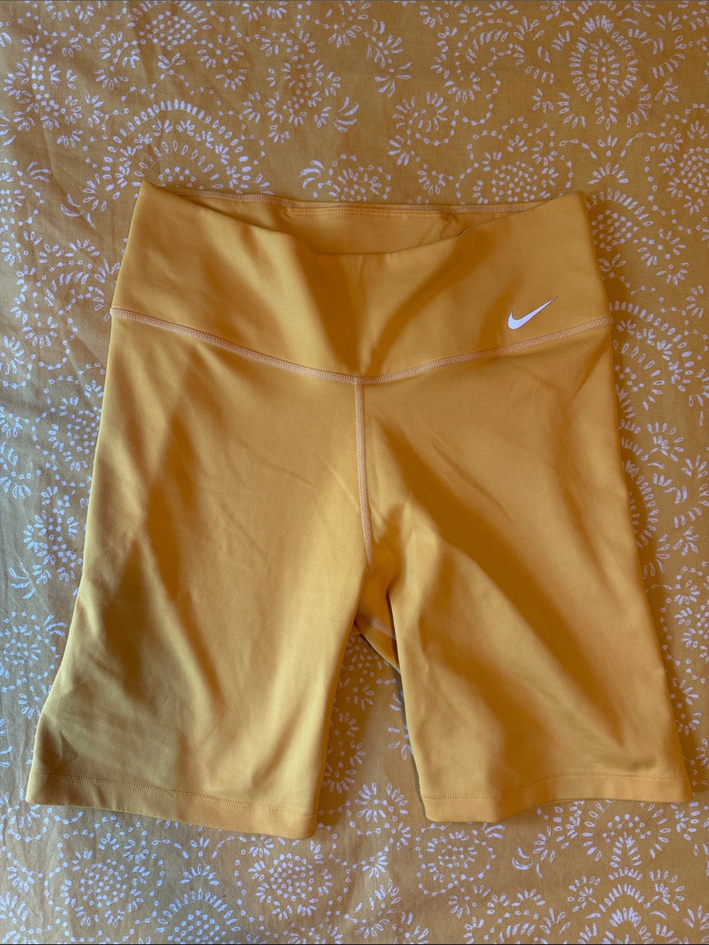 Nike Yellow High-Rise Bike Shorts with White Swoosh